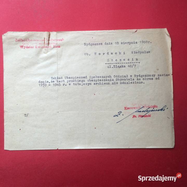 1329 Pismo Z ZUS Kordecki zachodniopomorskie Szczecin