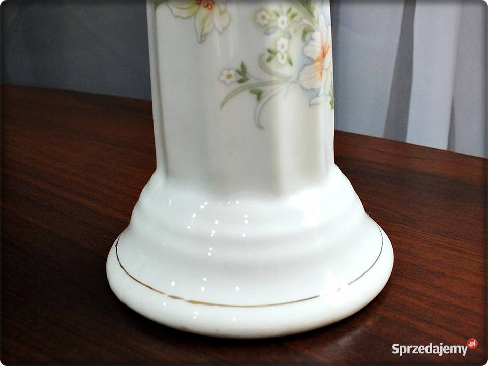 Stary Kolumnowy Świecznik wzór w kwiaty złocenia Żary