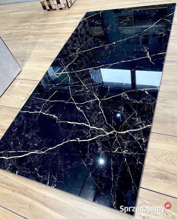 Gres marmurowy CZARNY 120x60 WYSOKI POŁYSK złoto łódzkie