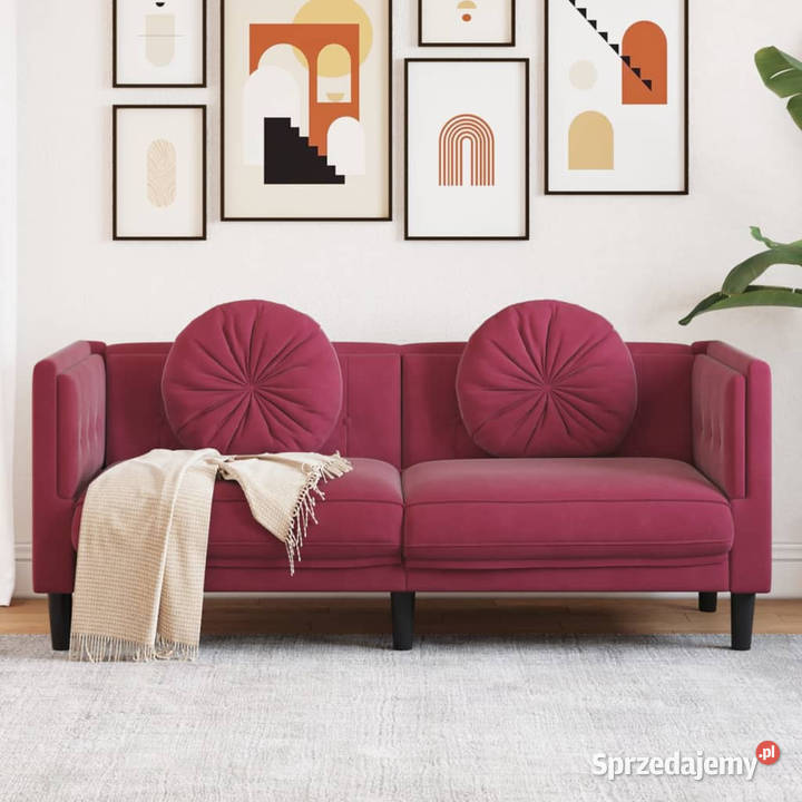 Sofa z poduszkami 2osobowa czerwone wino Sofy i kanapy