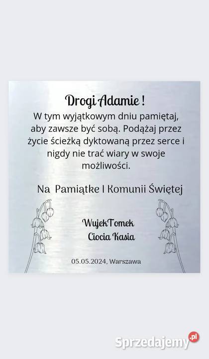 Dedykacja życzenia komunia inne okazje piękna małopolskie Kraków sprzedam