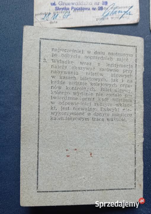 Wkładka na przewozy PKP do legitymacji ucznia Koźminek