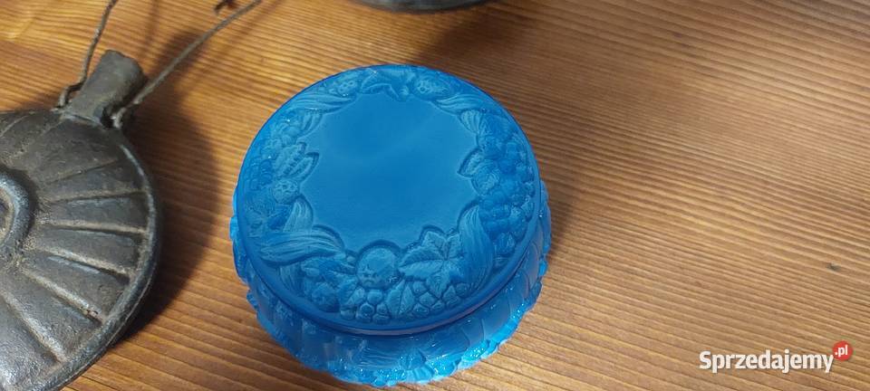 Schlevogt puzderko szkło malachitowe niebieskie Porcelana i szkło Rybnik