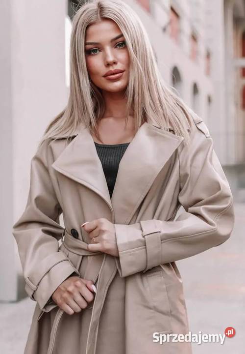 Płaszcz Z Imitacji Skóry Spy Beżowy Nowy Kawęczyn