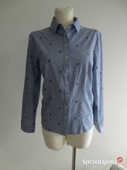 Koszula Biała w Niebieską Kratę Bawełniana Łomża