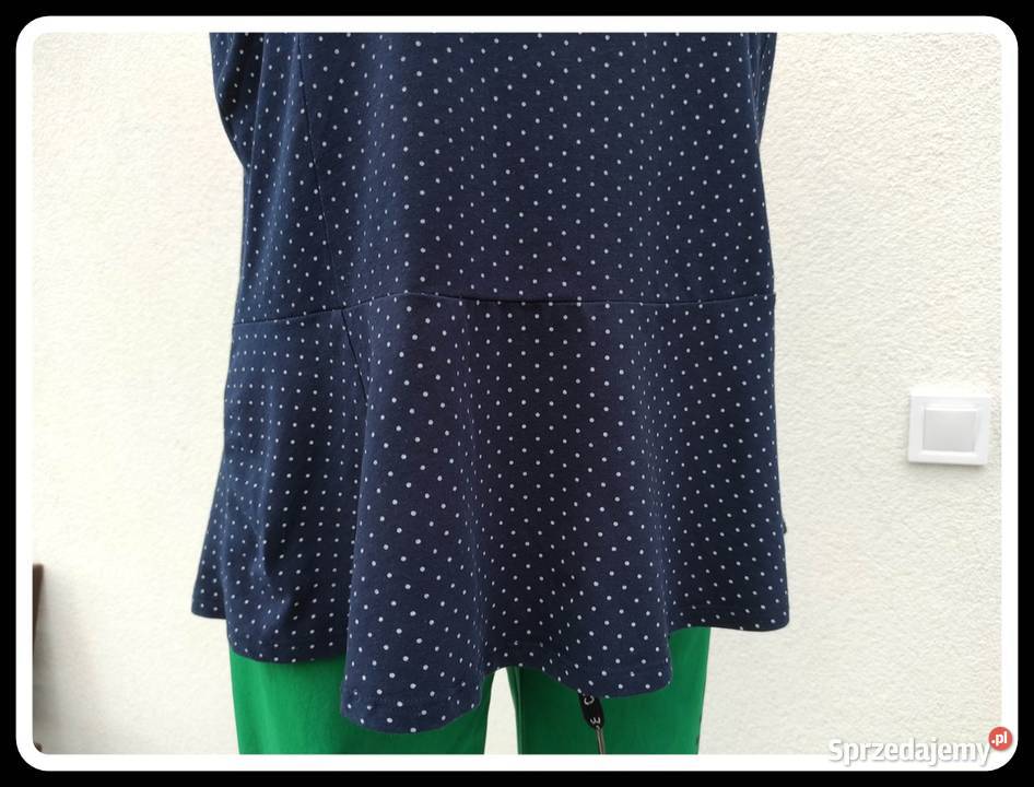 KappAhl granatowa bluzka w groszki z falbanką 44 krótki Płock