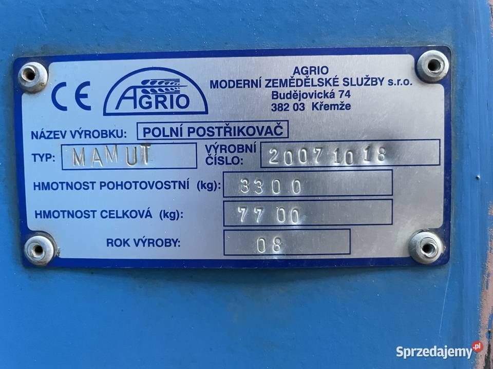 Opryskiwacz Agrio Mamut 4000 Zaczepiane Nowa Cerekwia sprzedam