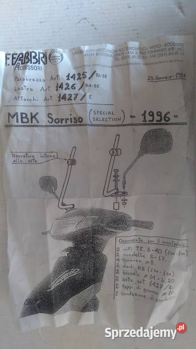 STELAŻ UCHWYT MOCOWANIE SZYBY FABBRI MBK SORISSO podlaskie Bielsk Podlaski sprzedam