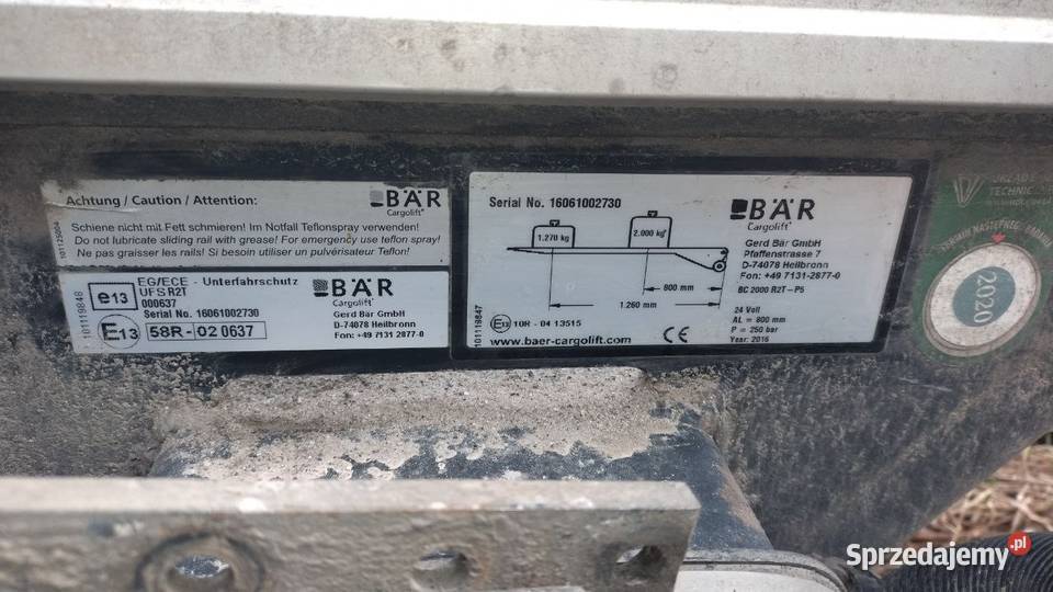 Winda załadowcza BAR CARGOLIFT 2000 24v Iskrzynia