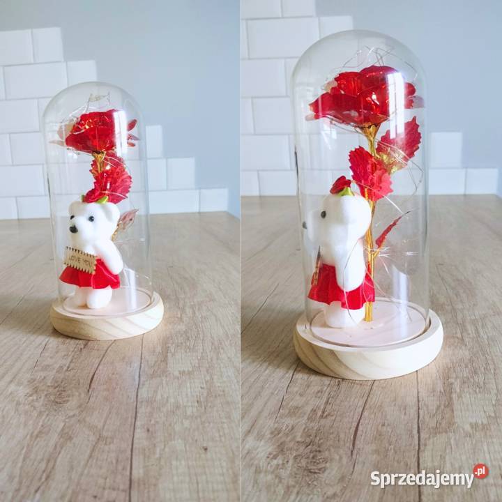 Róża w szkle LED z misiem I love youprezent Bydgoszcz