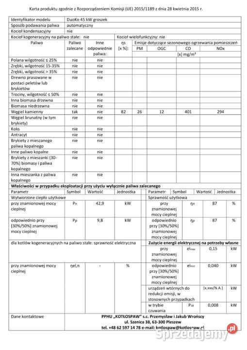 Kocioł DUOKO ekogroszek 5 klasa ECOdesign 45 kW Golub-Dobrzyń sprzedam