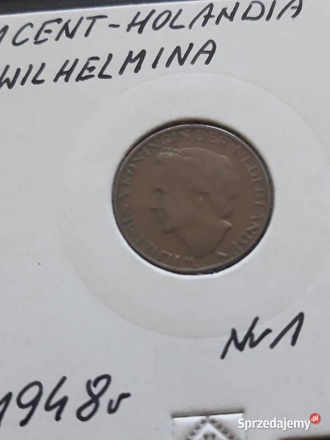 1 Cent Holandia 1948 rWilhelmina 1 UNC