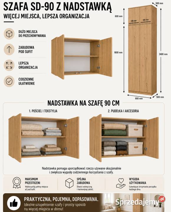 Szafa z nadstawką SD90 Dąb Artisan