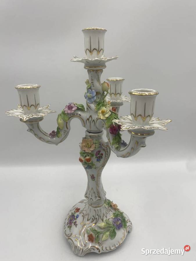 Porcelanowy kandelabr kwiatowy Sitzendorf Poznań