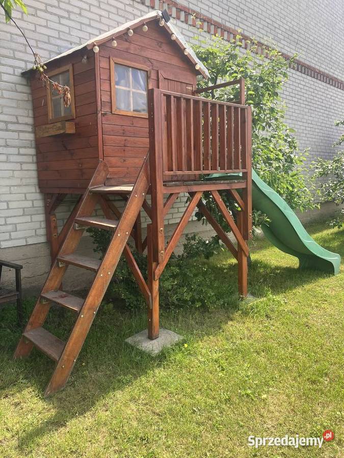 Drewniany Domek dzieci z zjeżdżalnią Łosice