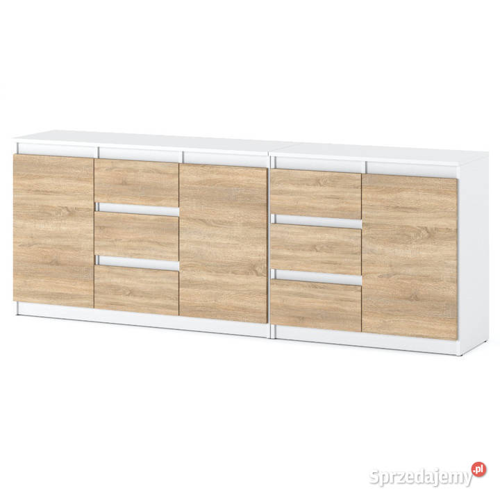 Komoda Biała Drewniana Agnes 200 6 Szuflad Do 75cm Elbląg