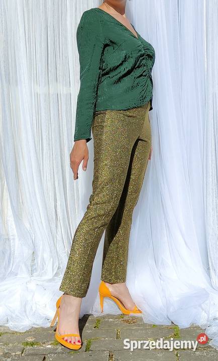 Zielona elegancka bluzka HM 40 L wiskoza retro