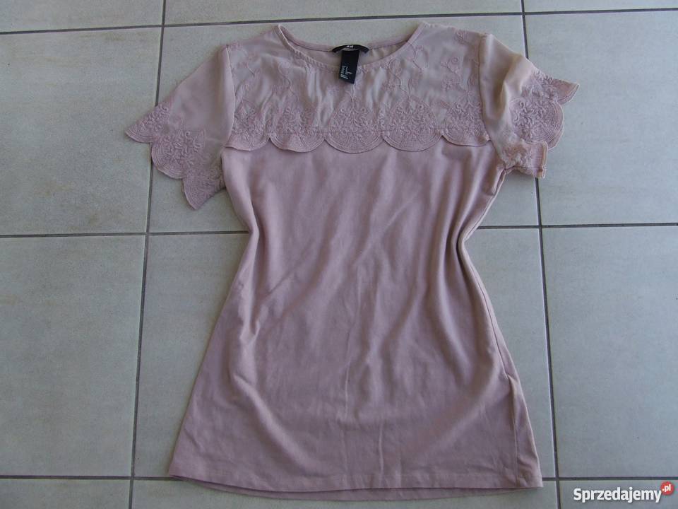 Bluzka Z Koronką Pudrowy Róż HM S H&M Słupca