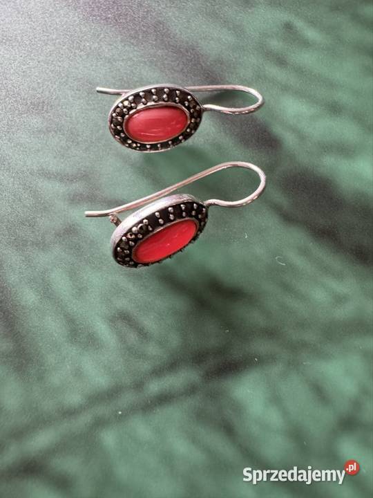 Kolczyki srebrne z markazytami z koralem Częstochowa