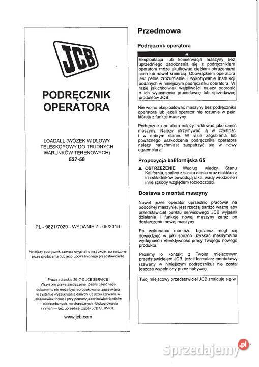 JCB 52758 ładowarka teleskopowa DTR Instrukcja Pozostałe Kraków