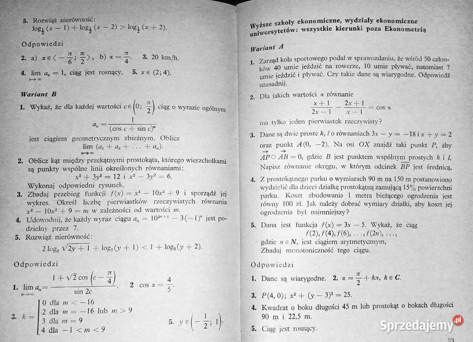 Zbiór pytań i zadań egzaminacyjnych z matematyki Kultura i Rozrywka Chełm