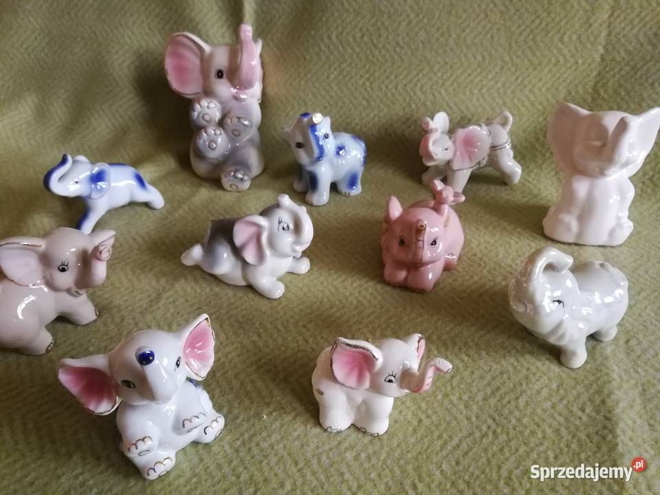 Figurki słonie na szczęście porcelana PRL zestaw zachodniopomorskie Szczecin