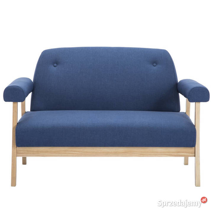 2osobowa sofa tapicerowana tkaniną niebieska