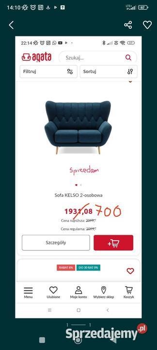 Piękna sofa dwuosobowa w głębokim granacie Sofy i kanapy Sofy i kanapy Kraków