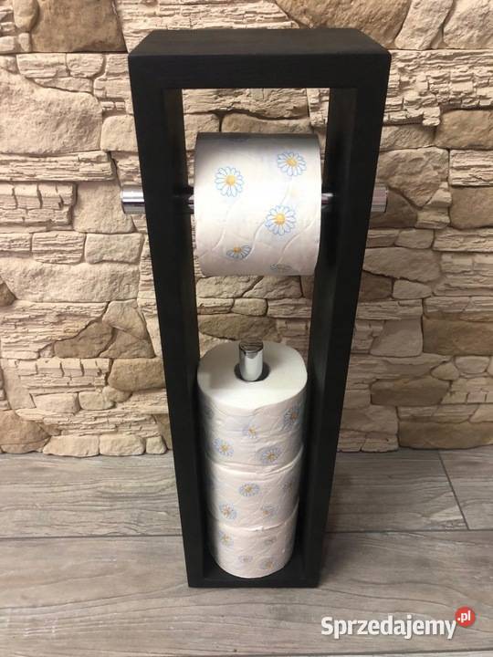 Stojak drewniany na papier toaletowy czarny mat