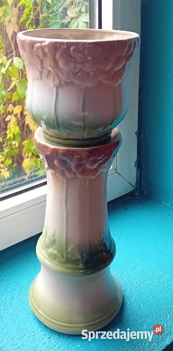 Majolika osłonka doniczki z kolumną Koźminek sprzedam