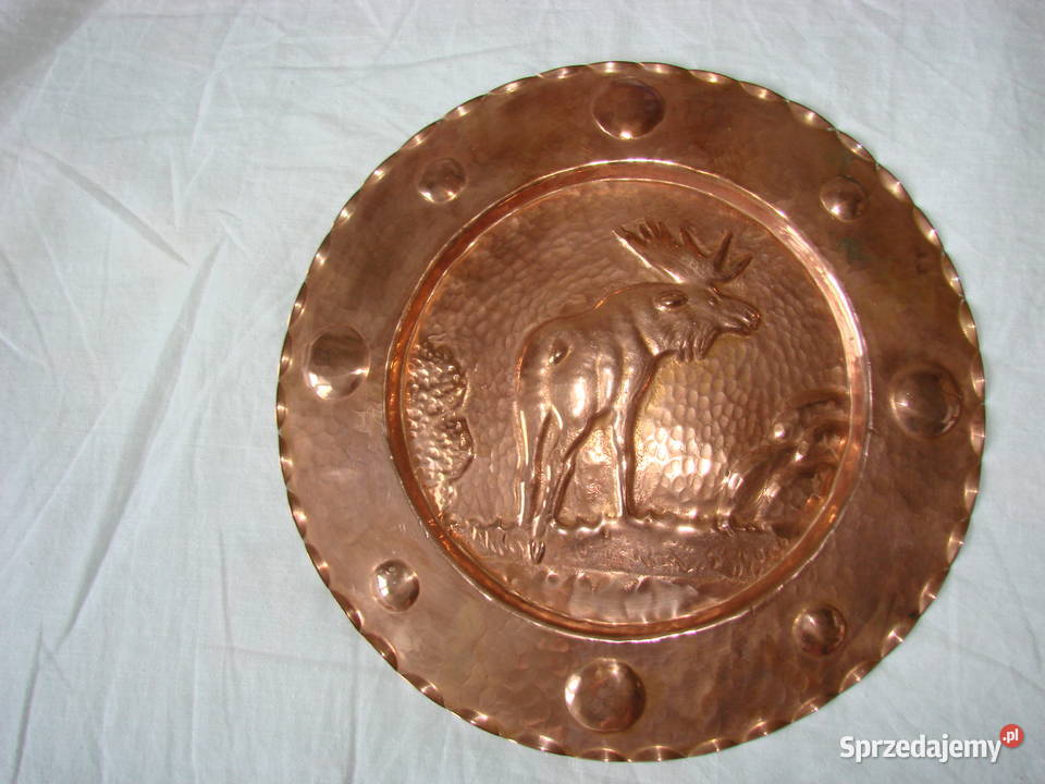 ŁOŚ miedziany talerz Pruszcz Gdański