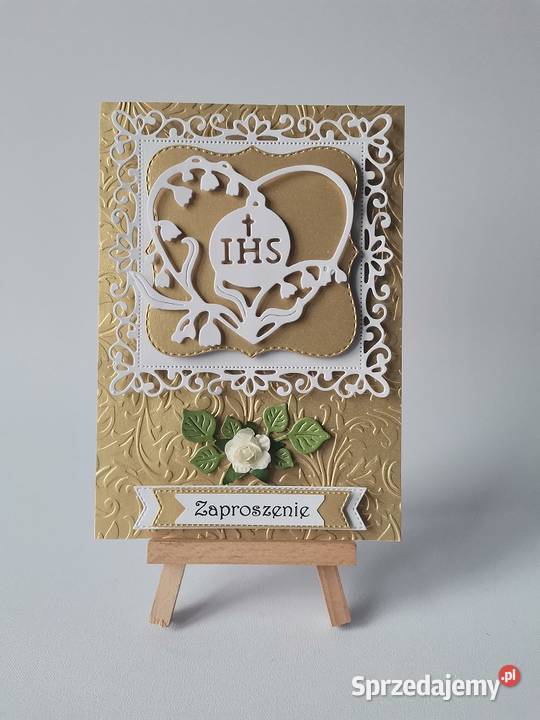 ZAPROSZENIA KOMUNIA UNIWERSALNE IHS W SERCU B6 Rękodzieło Poznań