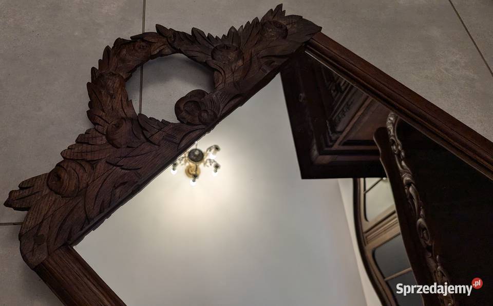 Piękne ciemne dębowe lustro secesyjnesklep śląskie Dąbrowa Górnicza