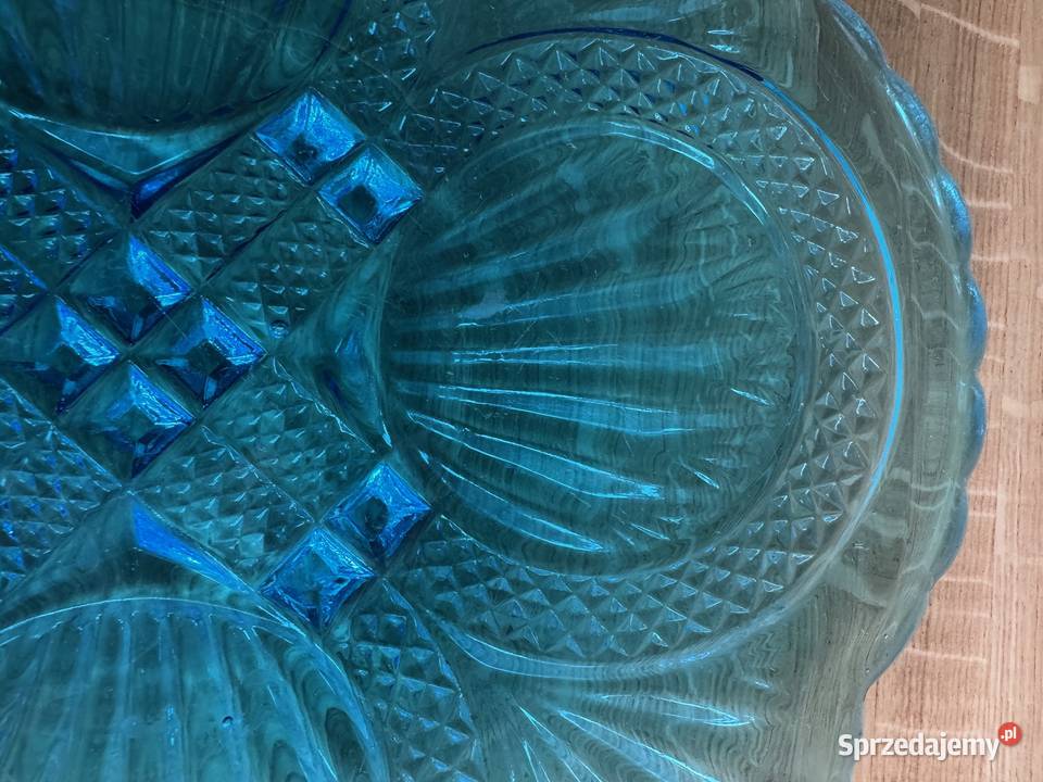 Talerz patera HSG Ząbkowice szkło turkus wzór Dąbie sprzedam
