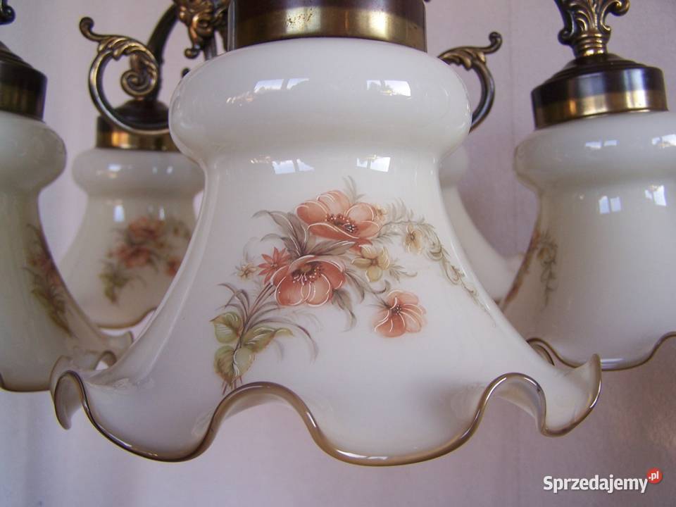 Żyrandol pięcioramienny z kloszami z ręcznie Koszalin