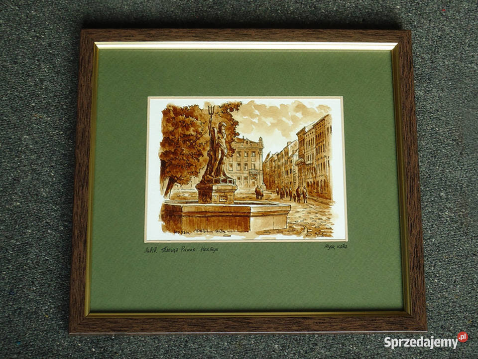 Grafika Lwów Rynek Fontana Neptun Warszawa sprzedam