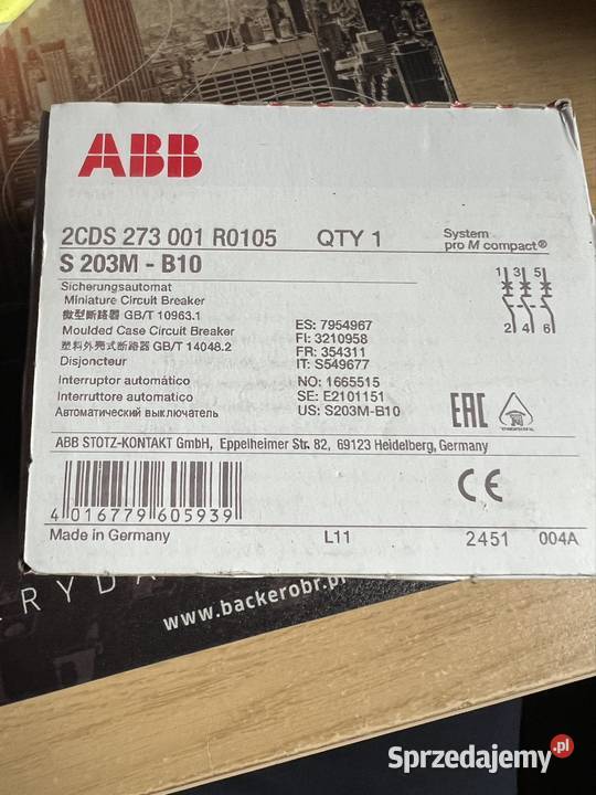 Wyłącznik nadmiarowoprądowy ABB S 203M B10