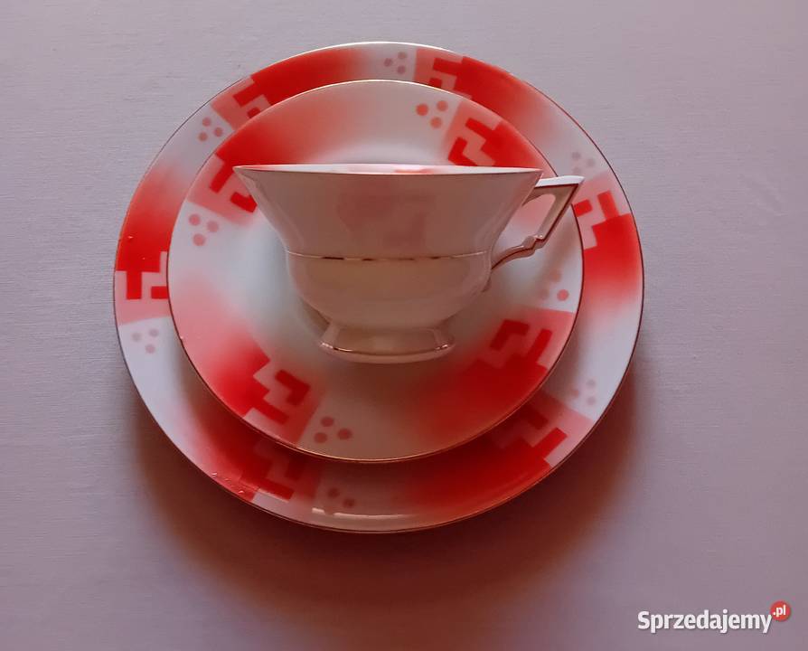 Trio śniadaniowe art deco zdobienia Spritzdekor Koźminek