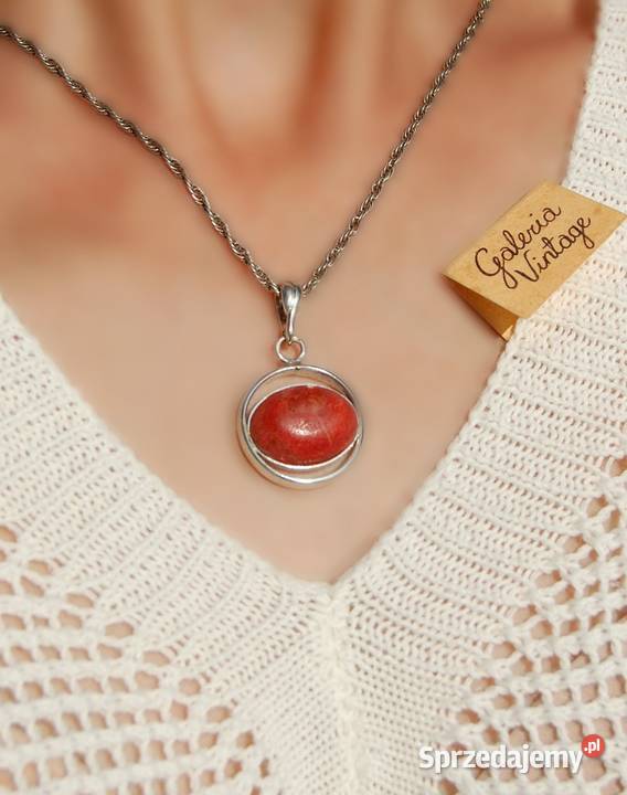 Wisior elipsa koral czerwony srebro pr 925 Naszyjniki Lublin
