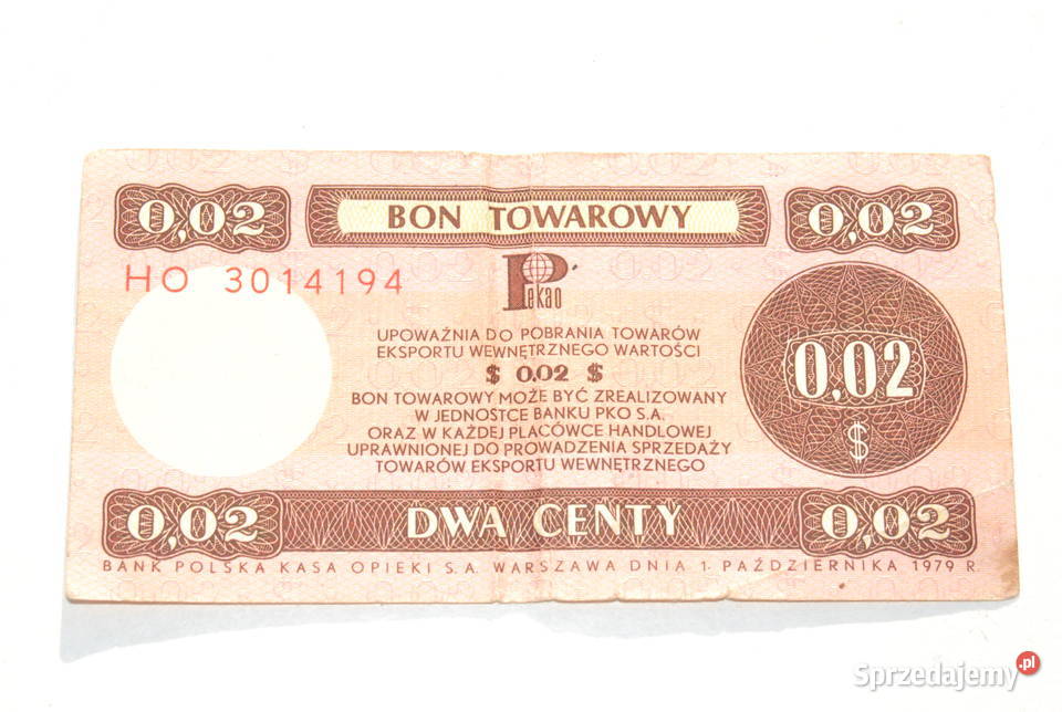 Stary Bon Towarowy Pko 2 centy Pewex 1979 antyk śląskie Cieszyn