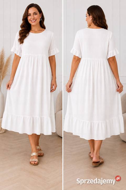 Biała sukienka boho plus size falbany UNI biust biały sprzedam