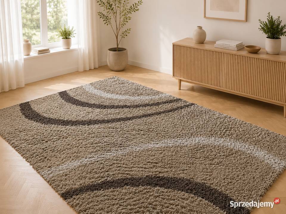 Elegancki dywan shaggy 240 333 beżowobrązowy Łańcut