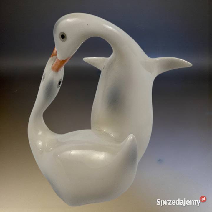 Wyprzedaż Para gęsi porcelana Hollohaza Węgry Bronisze