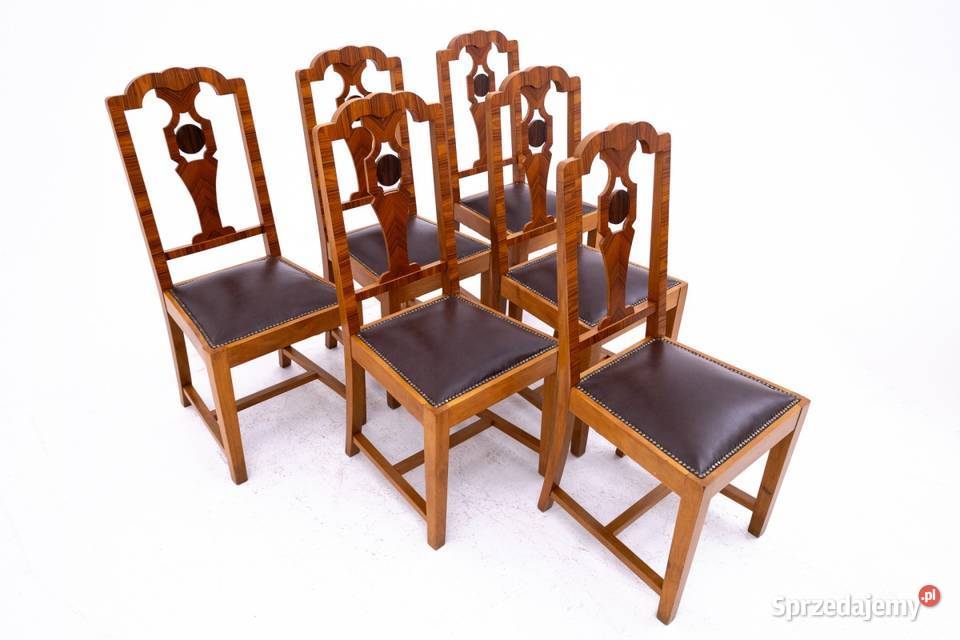 Komplet 6 ciu krzeseł w stylu Art Deco lata 40