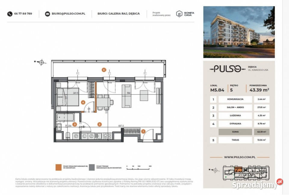2 pokoje 4339m2 z tarasem 1356 m Apartament Dębica