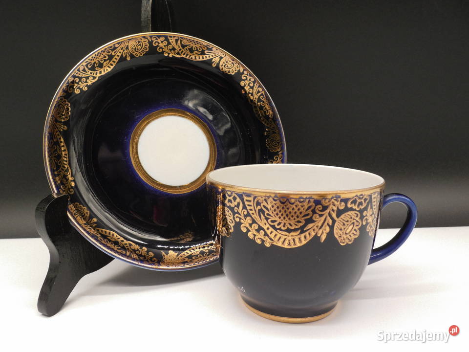 ŁOMONOSOW KOBALTOWA FILIŻANKA ZE SPODKIEM wielkopolskie