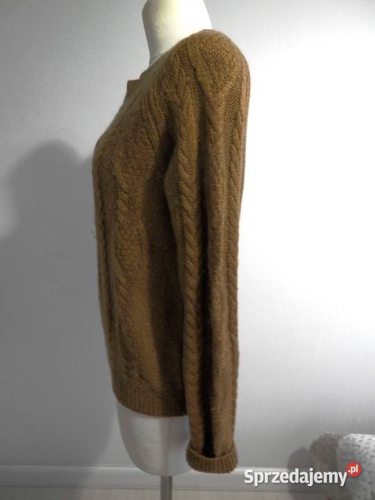 Sweter HM Musztardowy Moherowy Modne Warkocze Łomża