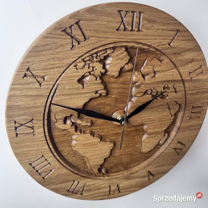 Dębowy zegar ścienny 30 Mapa Świata Cichy Trzcinka