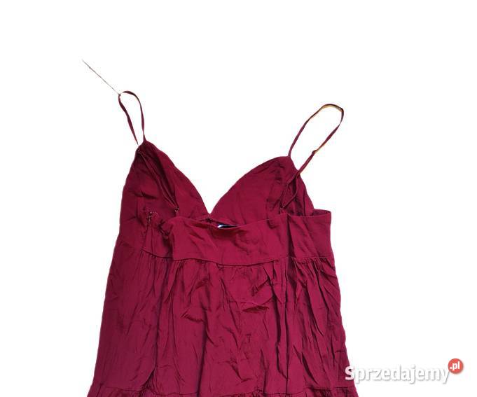 Burgundowa sukienka Reserved XL maxi z falbanami
