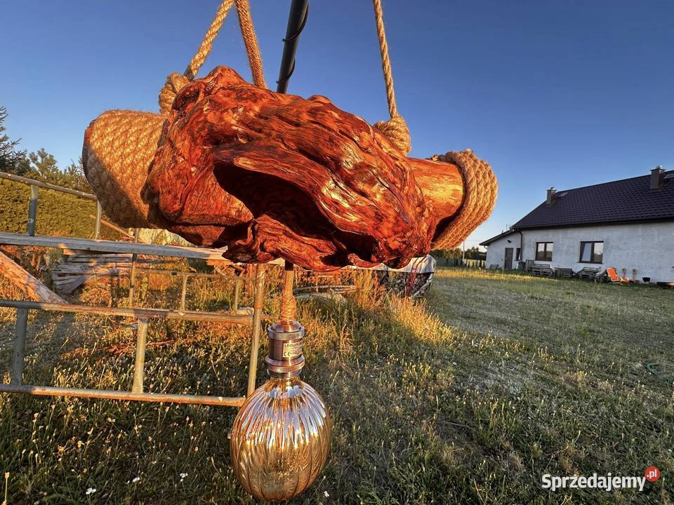 Lampa wisząca z czagi unikatowe rękodzieło Lubasz